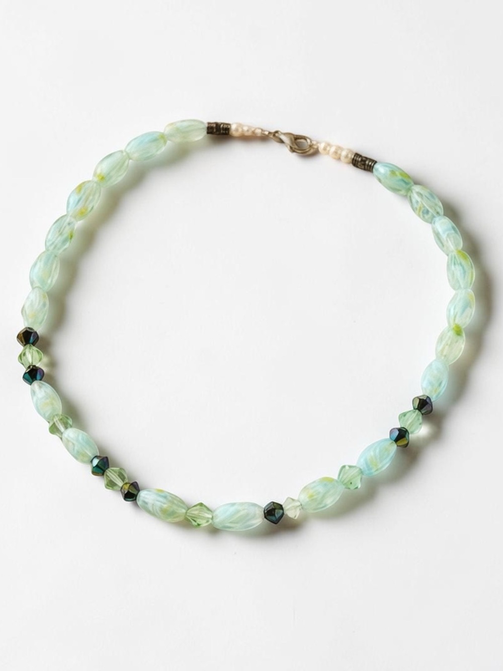 Vintage Swarovski Mint Green Crystal Beaded Choker Necklace Unsigned